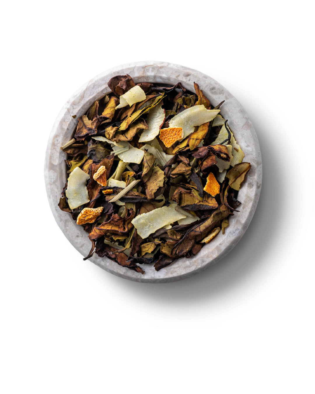 Golden oolong tea brightened by notes <br> of citrus, lemon grass, and silky coconut.