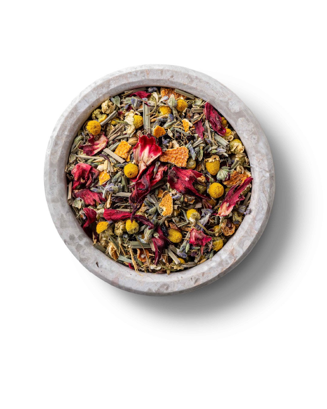 Golden chamomile uplifted by sweet<br> honeybush and soothing lavender blossoms.